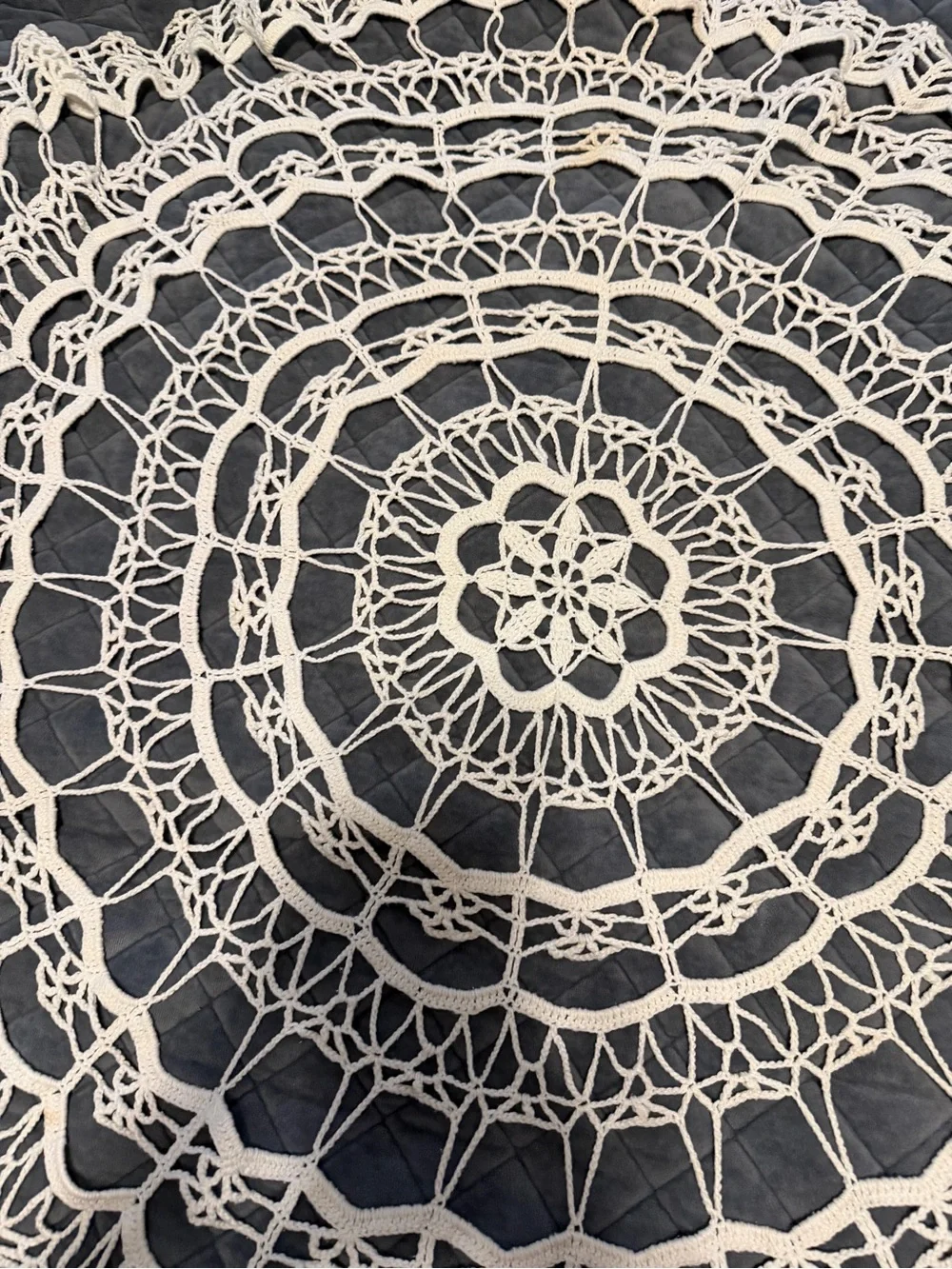 Vintage 1980s Poland Handmade White 42” Lace Crochet Tablecloth Dolly Cotton NEW
